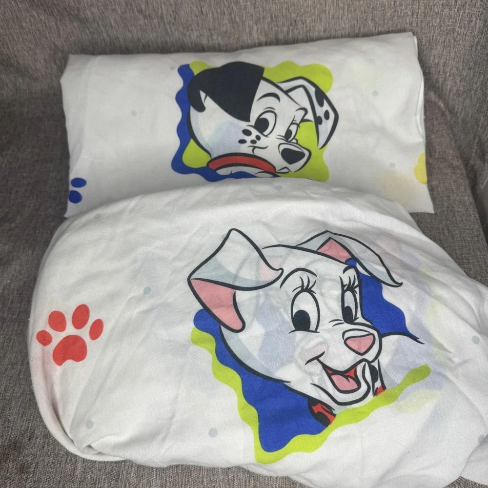 Vintage Disney 101 Dalmatians Twin Fitted Sheet and Flat Sheet Set 90s READ